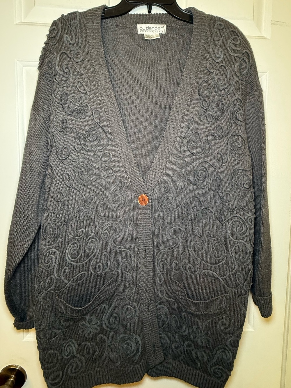 Outlander Collection Vintage Wool Gray Cardigan 2X Plus Corded Swirl Embroidery